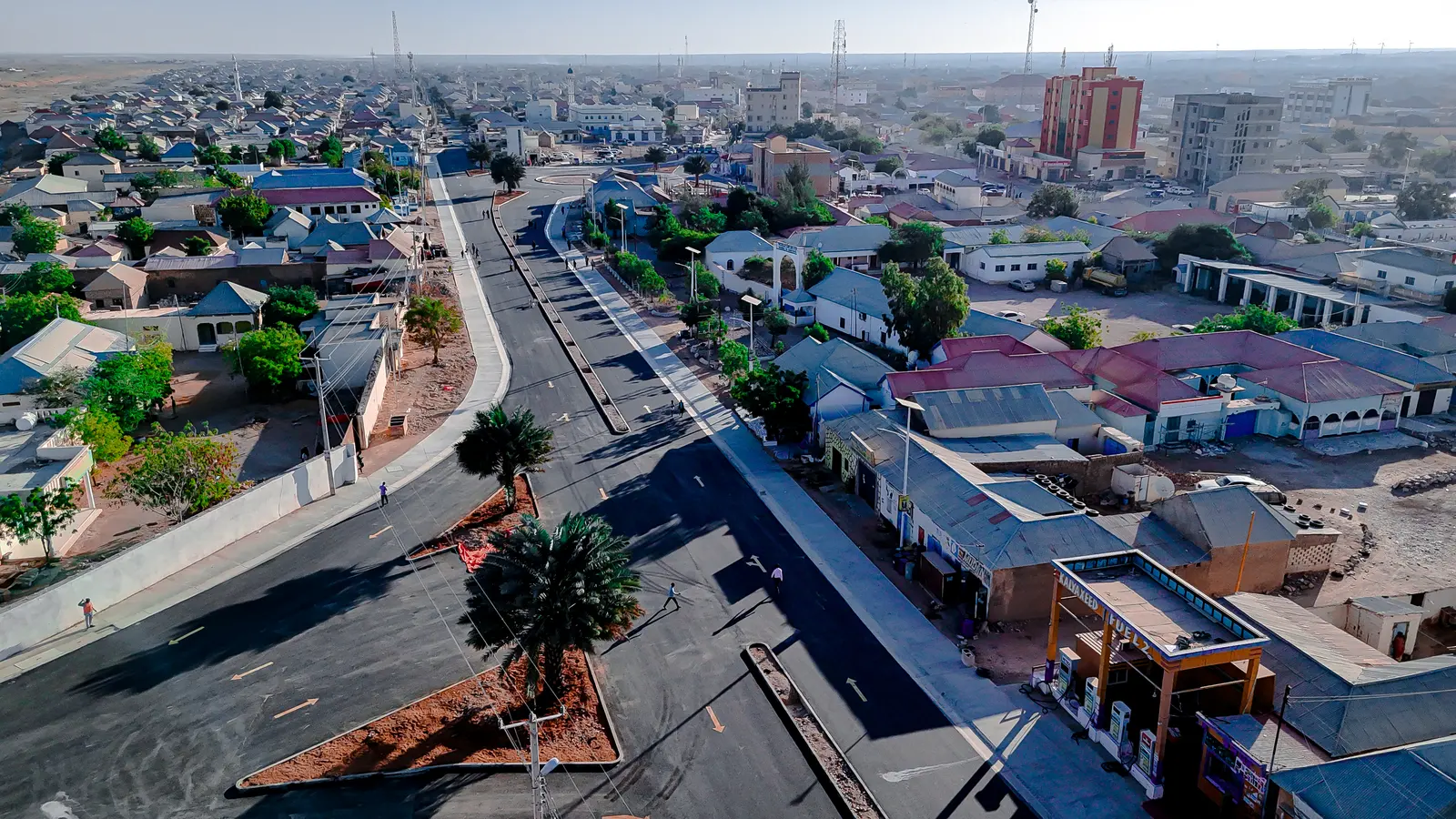 Newly surfaced streets in Garowe seen from above in the morning