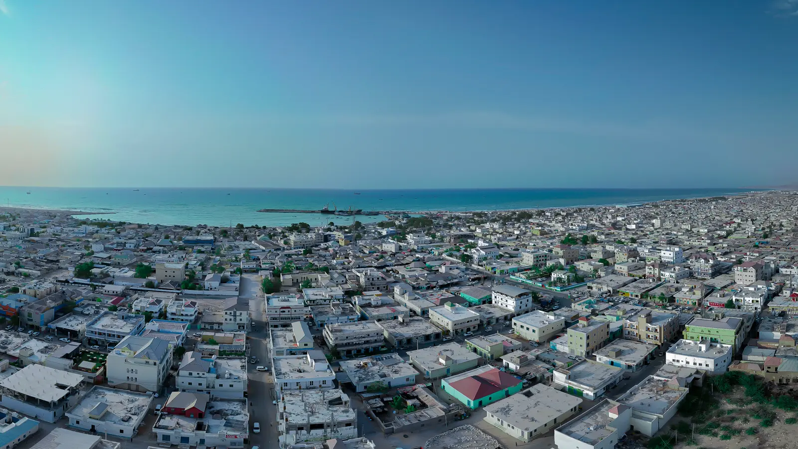 Aerial panorama of Bosaso and its port on the Gulf of Aden